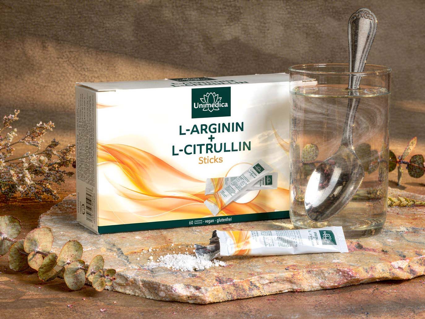 L-Arginin + L-Citrullin Pulver - vegan - 60 Sticks - von Unimedica